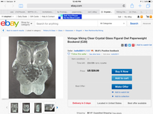 Viking Glass Owl Paperweight Bookend Vintage